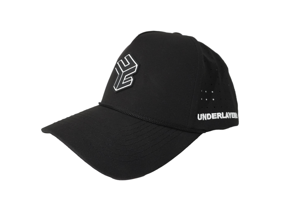 UNDERLAYERS snapback cap, front view