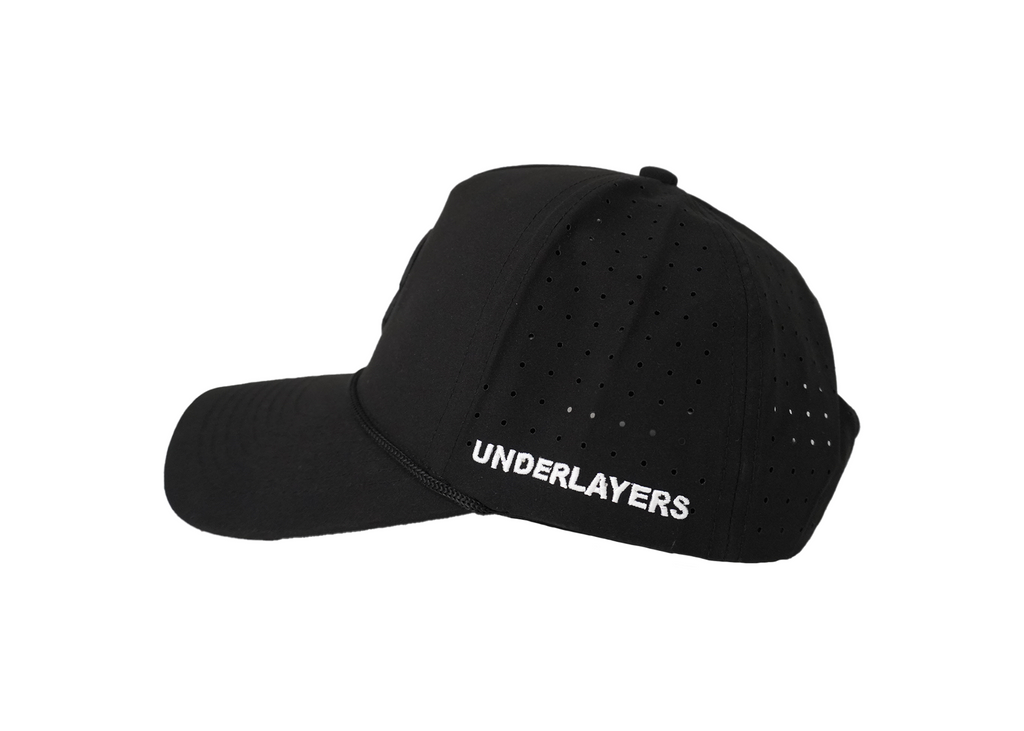 UNDERLAYERS snapback cap, back view with adjustable strap