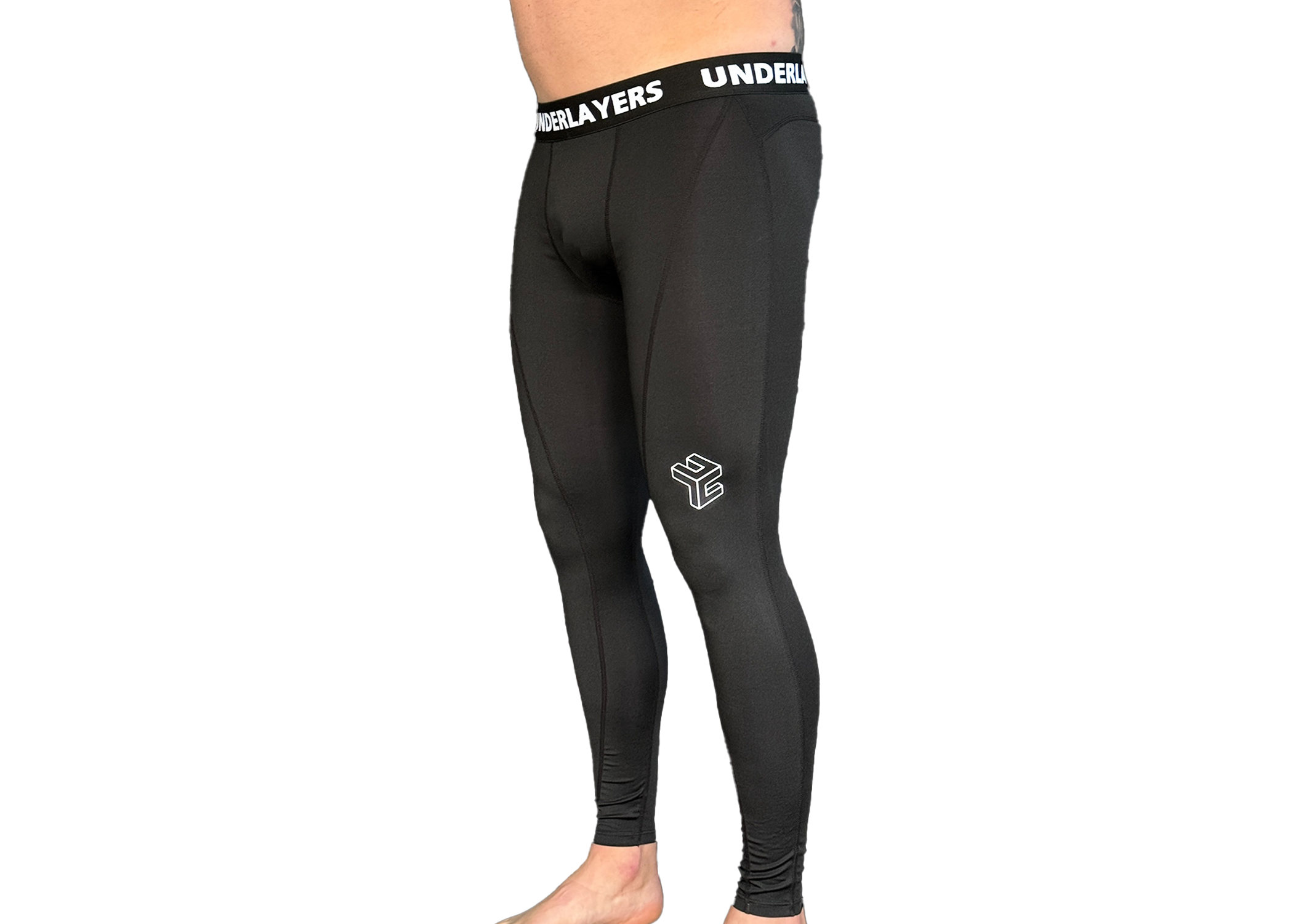 Men's black compression leggings, back view