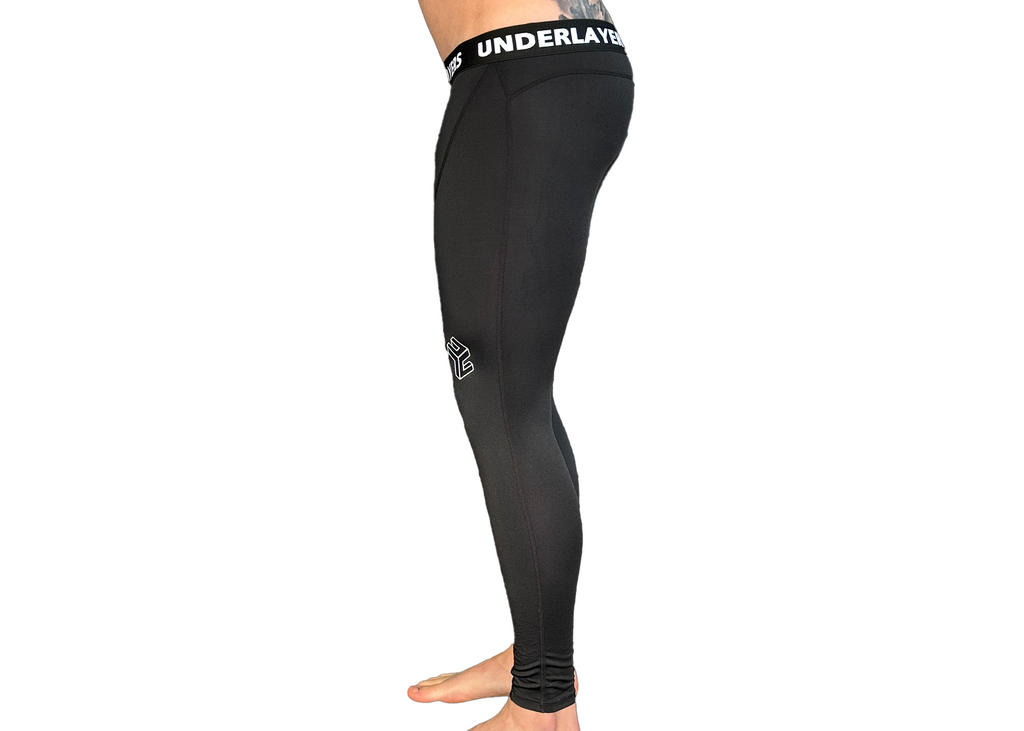 Men's black compression leggings, side view
