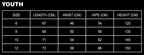 UNDERLAYERS youth compression leggings size chart