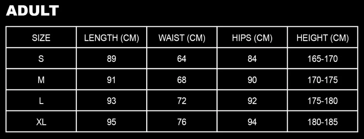 UNDERLAYERS men's compression leggings size chart